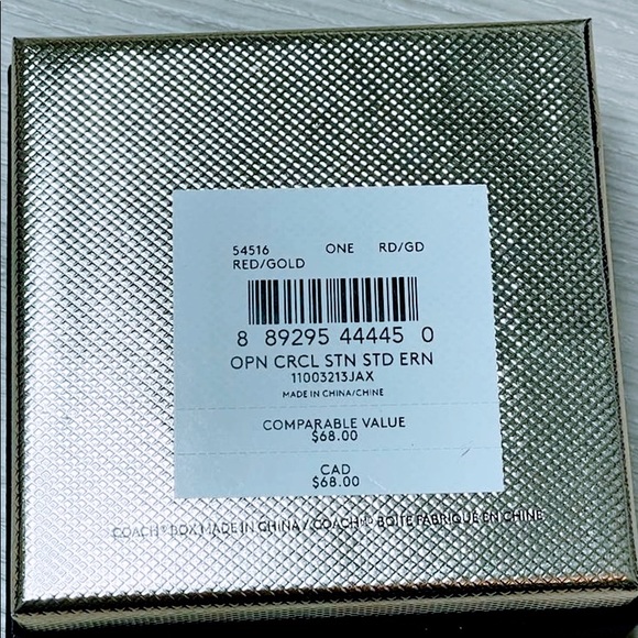 Coach Open Circle Red Stone Strand Earrings Boxed; Size:ONE SIZE; Color:Red/Gold - Picture 7 of 11